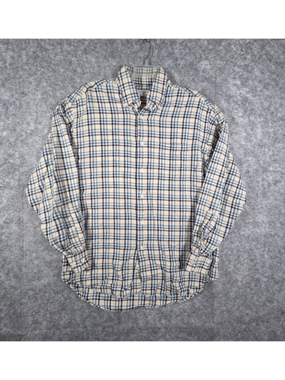 Alex Cannon Men's Button Up Blue Cream Shirt Plaid Size L